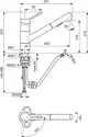 Küchenarmatur mit Hebel und Auslauf, gezeichnet in technischen Skizzen, inklusive Anschlussmaße. Ideal Standard Produkt.